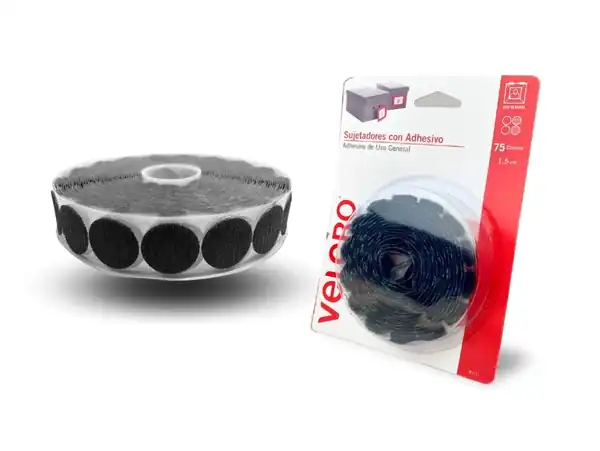 ABROJO REDONDO CON ADHESIVO VELCRO X 75 UNIDADES DE 1,5CM DE DIAMETRO