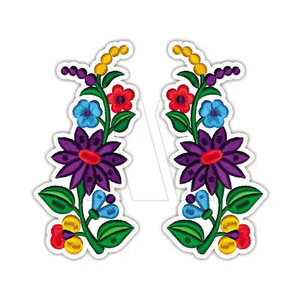 APLIQUE BORDADO TERMOAD GUIA FLOR VIOLETA CON ESPIGA ESPEJADO X 4UN