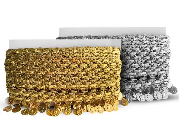 GALON MONEDAS METALICAS EGICPCIAS CHICAS X 10YDS