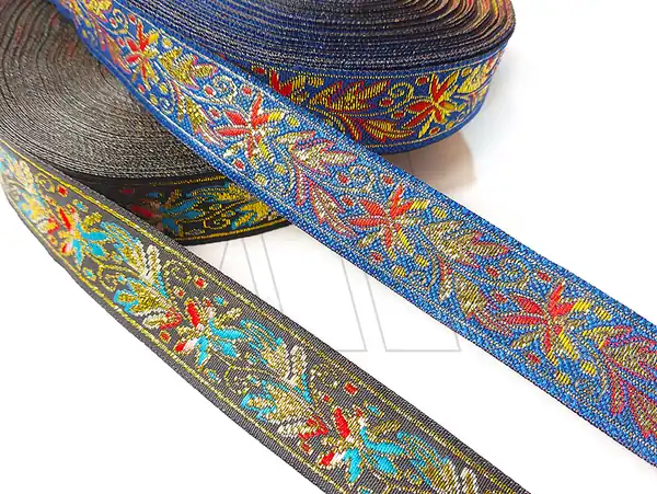 GALON TEJIDO C/LUREX DORADO FLORES 25MM X 25YDS APROX