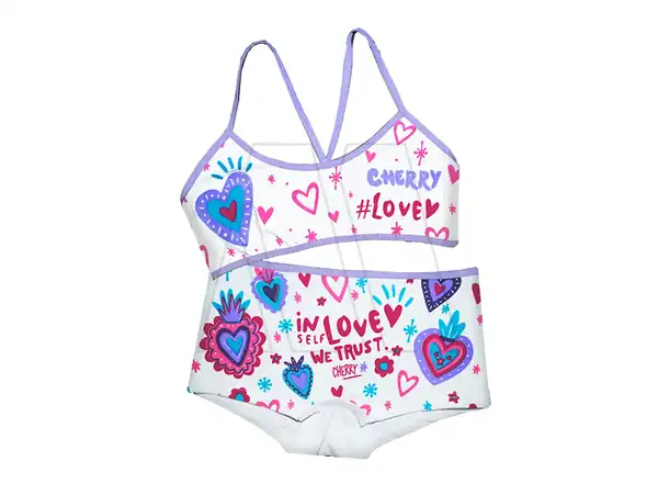 CONJUNTO ESTAMPADO C/MINISHORT CHERRY ALG Y LYCRA T 10,12,14