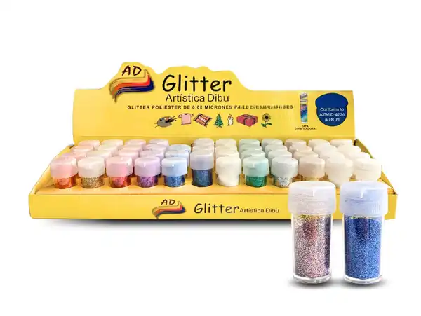 CAJA EXHIBIDORA DE GLITTER AD X 3GRS X 48UN 