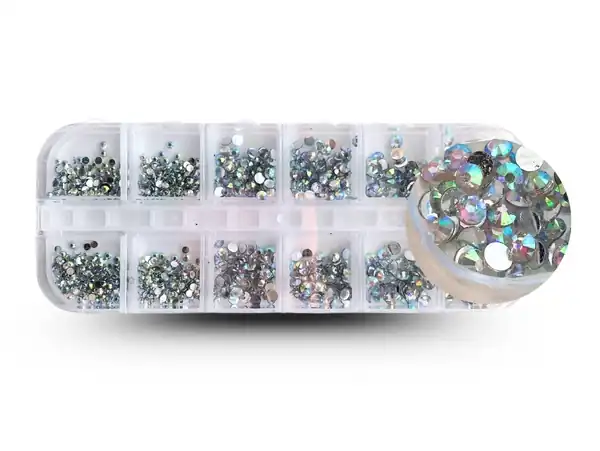 STRASS AURORA BOREAL TAMAÑOS SURTIDOS ESTUCHE X 12 DIVISIONES 