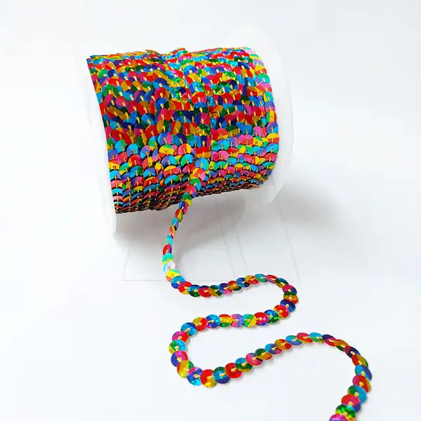 HILO DE LENTEJUELAS METALIZADAS CHATAS MULTICOLOR CBX 6MM X 80YDS 