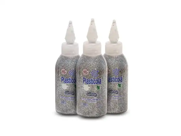 PLASTICOLA C/BRILLO PLATEADO 38GRS X 12UN