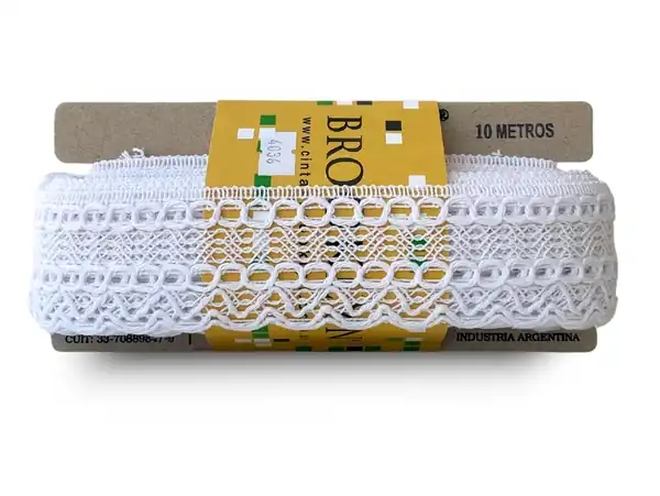 PUNTILLA ALGODON BROOKLYN OJITOS BLANCO 50MM X 10MTS